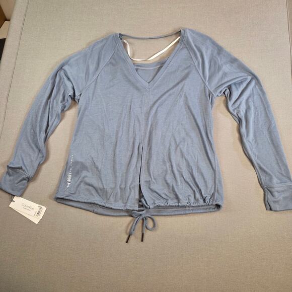 Calvin Klein Performance Long Sleeve Drawstring Top Blue XS NWT - Picture 2 of 16